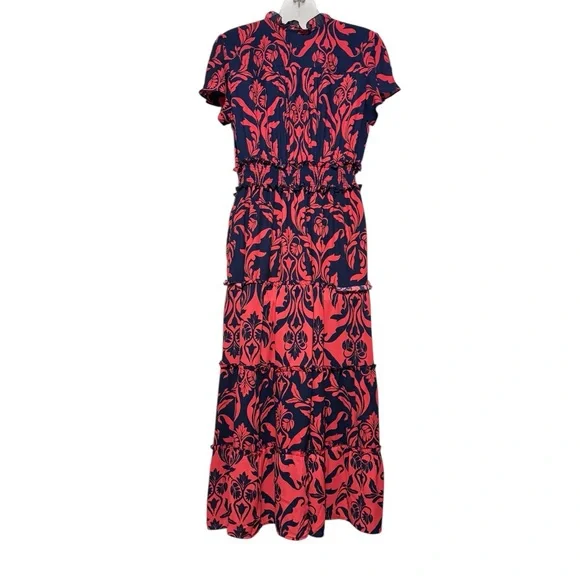 NWT Chico's Scrolls Smock Waist Tiered Maxi Dress - Picture 4 of 6